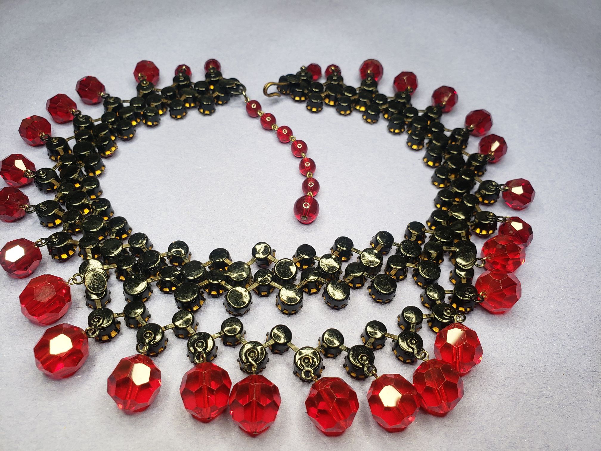 Black Red Rose Cluster Necklace and Earrings - Cissy Pixie